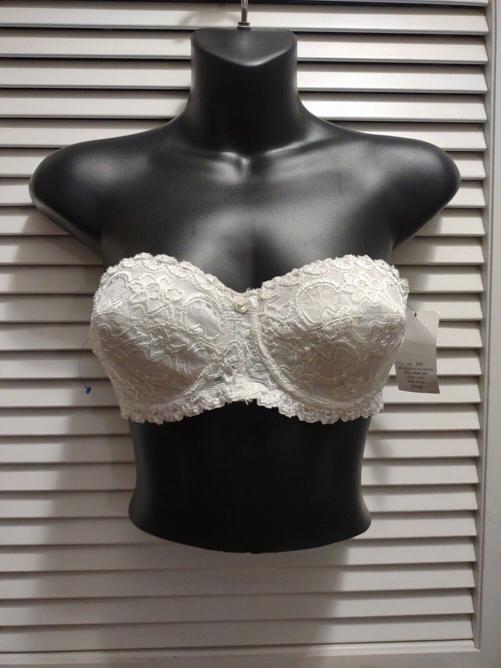 Rampage White Lace Overlay Trim Strapless Underwire Bra Women's Size 34B